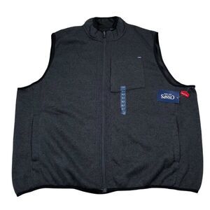 Chaps Black Gray Coastal Sweater Fleece Vest Men's Big & Tall Size XLT Full Zip